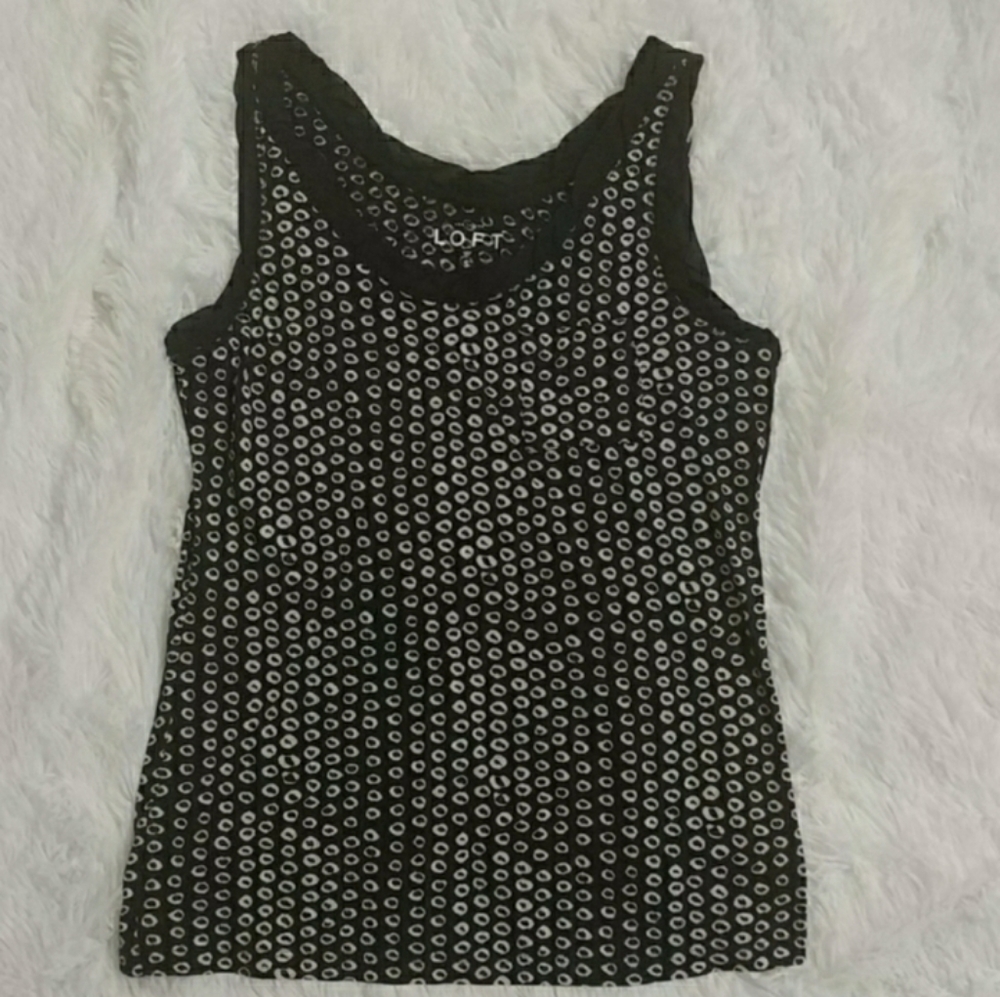 ANN TAYLOR LOFT Sleeveless Navy Blue Top w/ Scallop Trim S